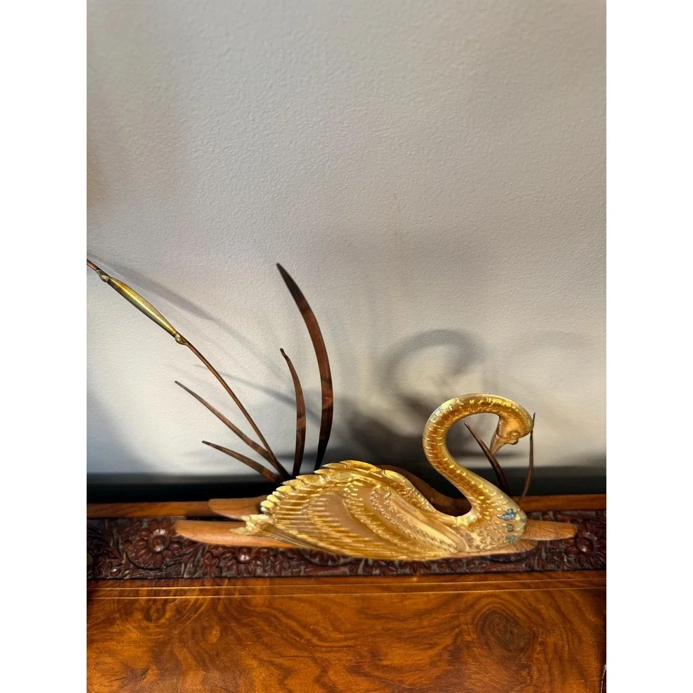 Vintage Brass Swan Wall Hanging • Mid Century‎ Modern Bird Art